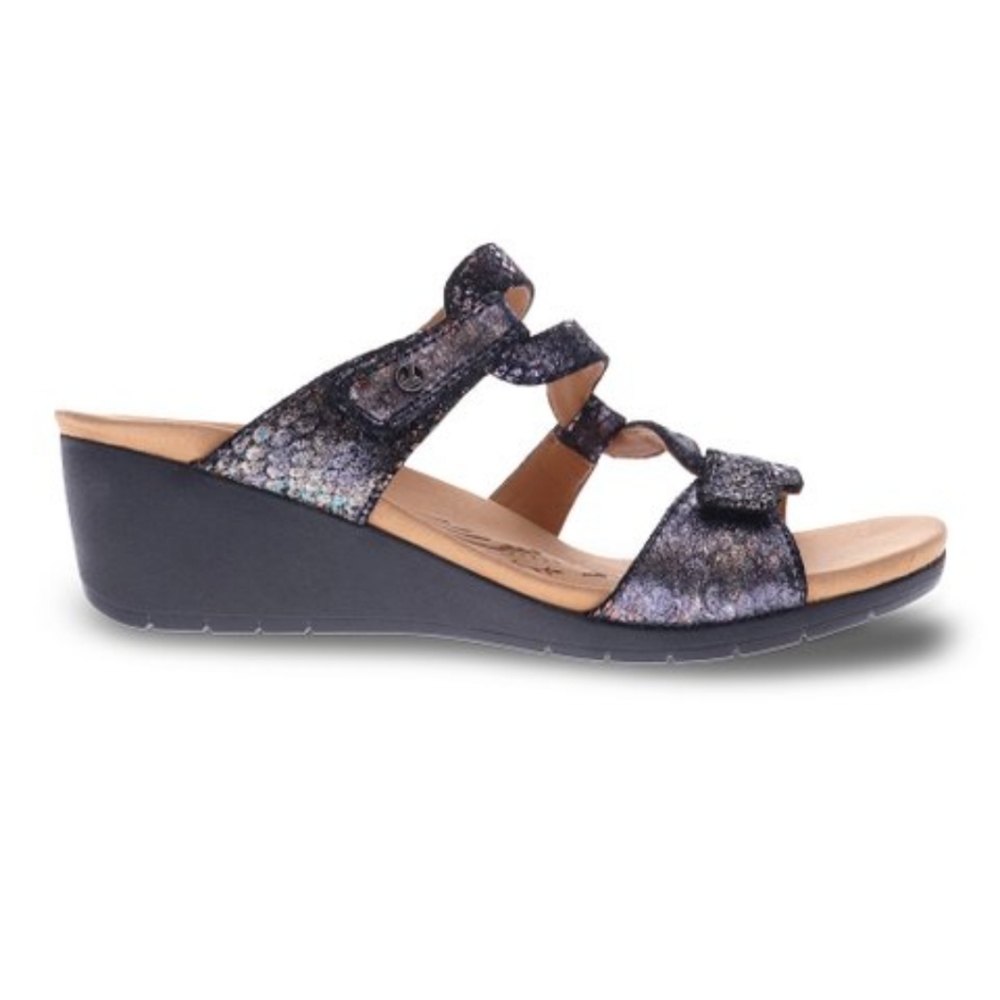 Revere Python Black Metallic Leather Sofia Sandal, Women Size 6 M - Picture 3 of 12